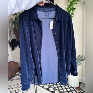 Navy Blue Velvet Boyfriend Shacket Button-up